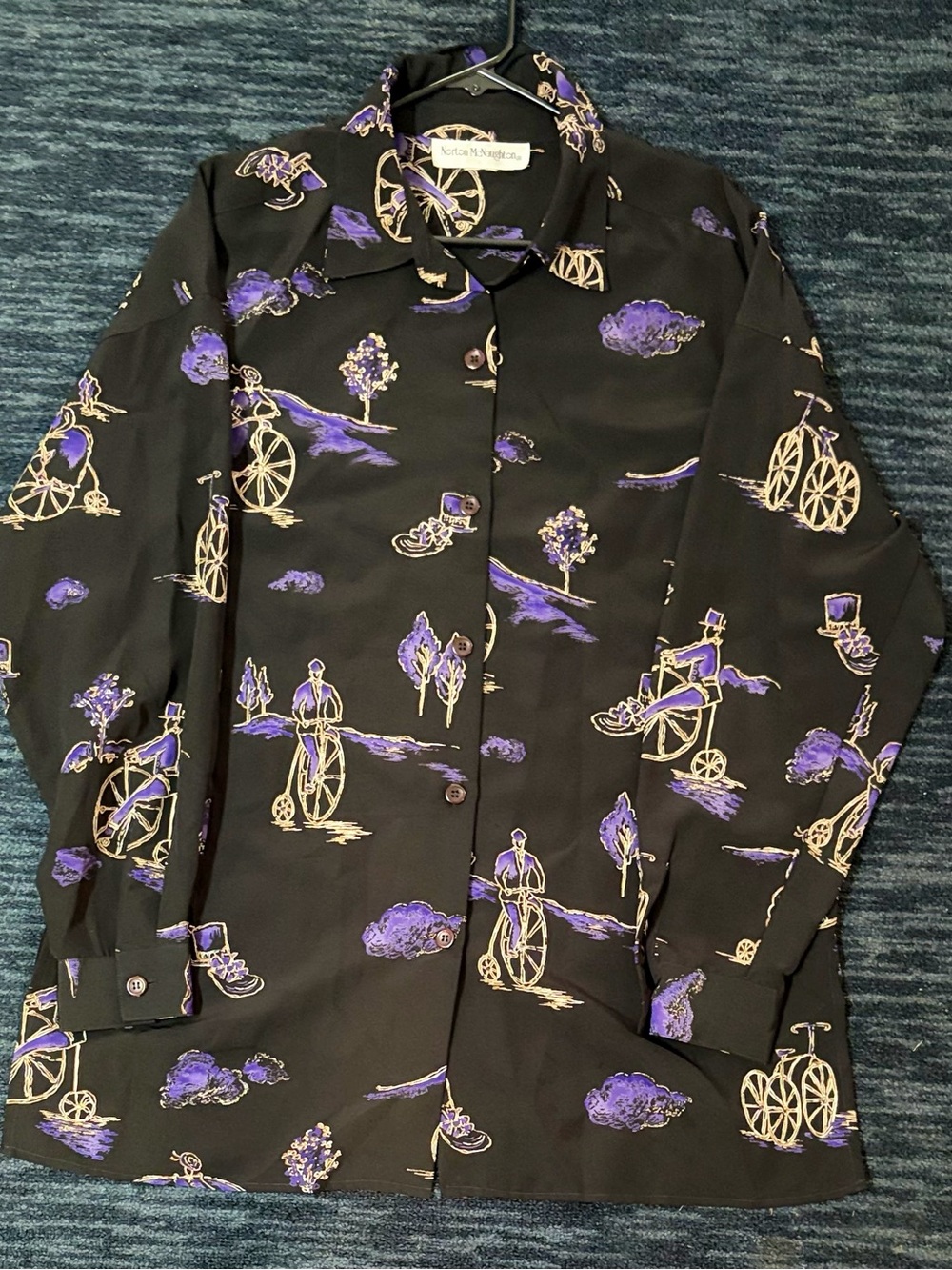 Norton McNaughton Black Shirt with Purple & Cream Carriage Print